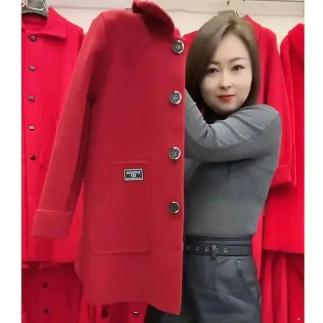 Women's Mid-Length Warm Wool Blend Coat for Fall/Winter Mimarta