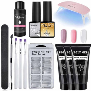 French Nail Art Poly Gel Kit with UV Brush and Nail Tips Rieworkes