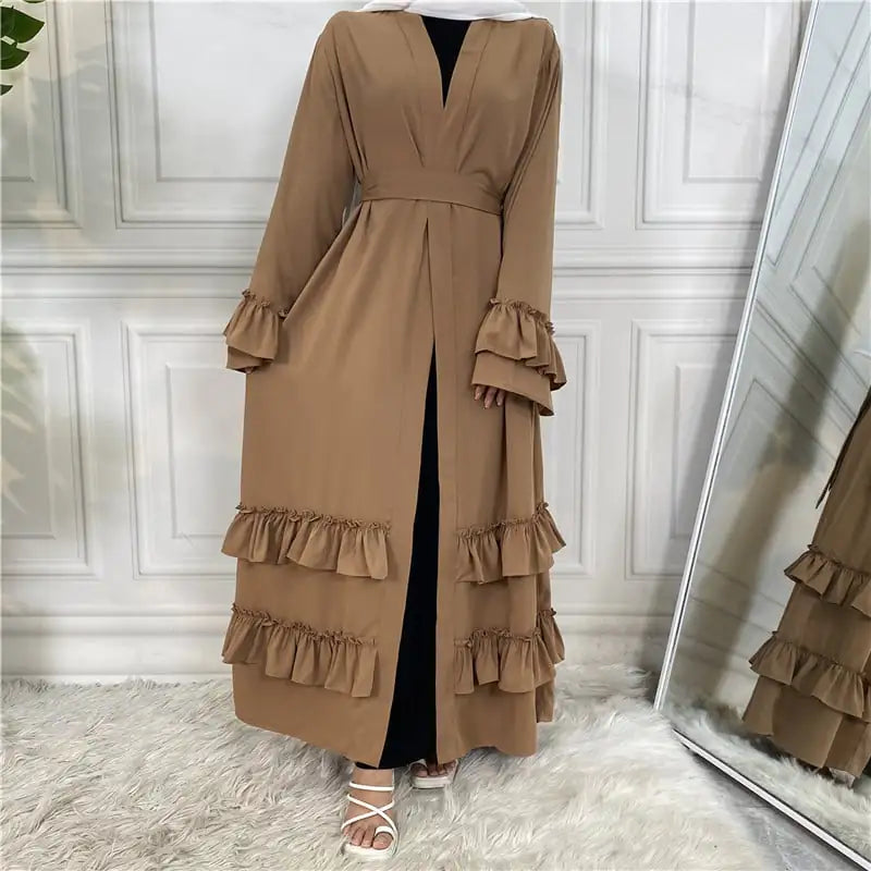 Ruffled Sleeves Lace-Up Dubai Cardigan Robe Mimarta