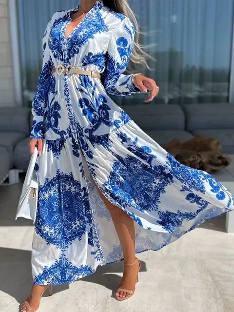 Elegant V Neck Office Long Shirt Dress Rieworkes