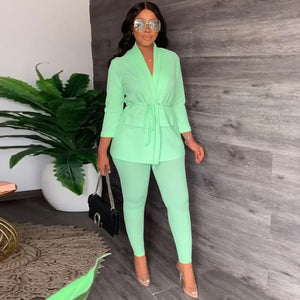 V-Neck Lace-up Shirt Tight Pants Two-piece Suit Rieworkes