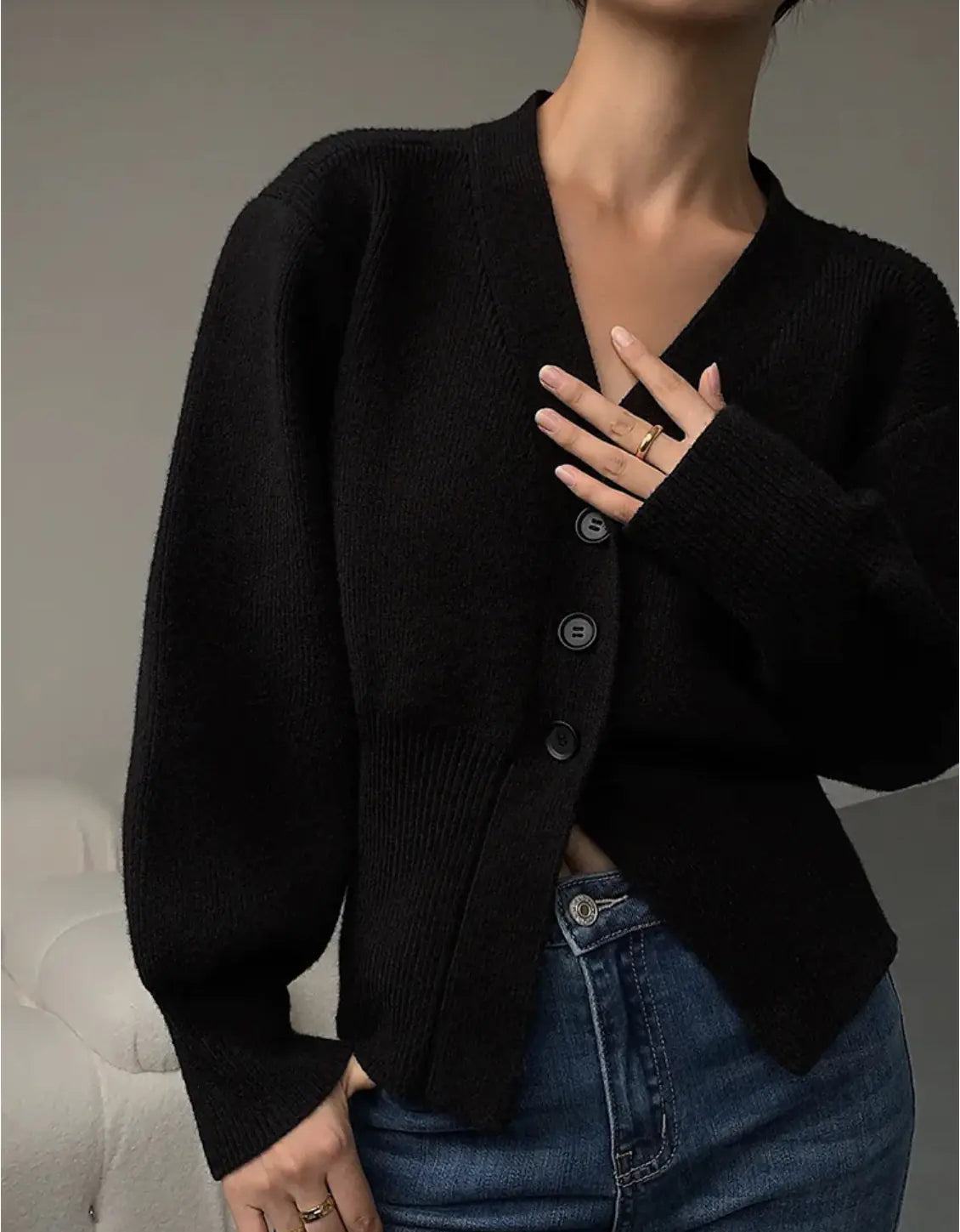 Fashion V-neck Sweater Coat Women New Style Short Long Sleeves Rieworkes
