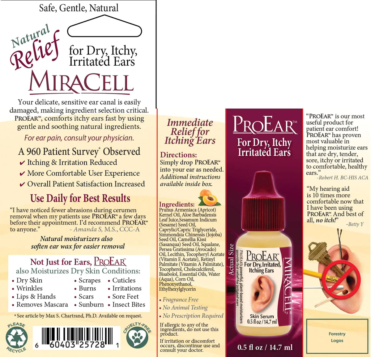 Miracell ProEar, Ear Drops for Itchy Ears, Clogged Ears, Irritated Ears, Dry Ears. All Natural Ear Oil for, Babies, Kids, Adults, and Dogs 0.5oz Rieworkes