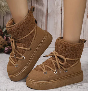 Fashion Lace-up Snow Boots Winter Flat Thick-soled Height-enhancing Cotton Shoes For Women Casual Warm Short Boot Rieworkes