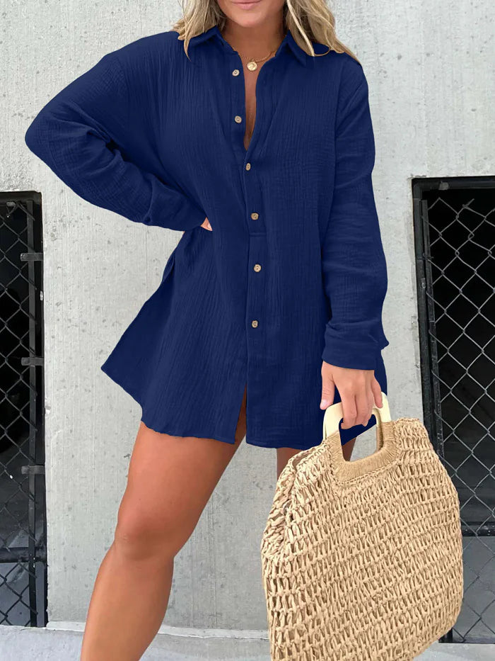 Double-Layer Crepe Long Shirt and Shorts Set Rieworkes
