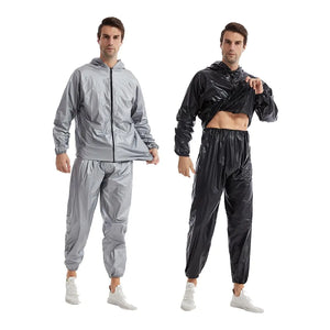 DawnBreak Sauna Sweat Suits Weight loss for Women/Men full zip with Hooded Heavy Duty Anti-Rip Exercise Gym Workout Suit Top Pants Silver - 3XL Mimarta