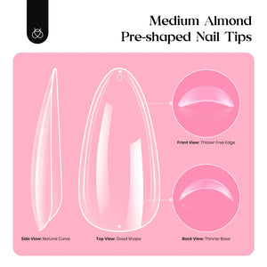 Beetles Gel Nail Kit 600Pcs Medium Almond Nail Tips with Milky White Gel Polish Top Coat, 15 Sizes Soft Clear Gel Nail Tips 5 In 1 Nail Glue Uv Nail Lamp for Nail Extension DIY Nail Salon Gift for Her B-Medium Almond 600pcs(Gel Polish & Top Coat） Rieworkes