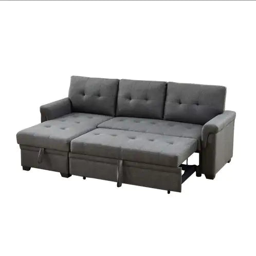 Dark Gray Linen Reversible Sleeper Sectional Sofa With Storage Chaise Rieworkes