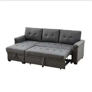 Dark Gray Linen Reversible Sleeper Sectional Sofa With Storage Chaise Rieworkes