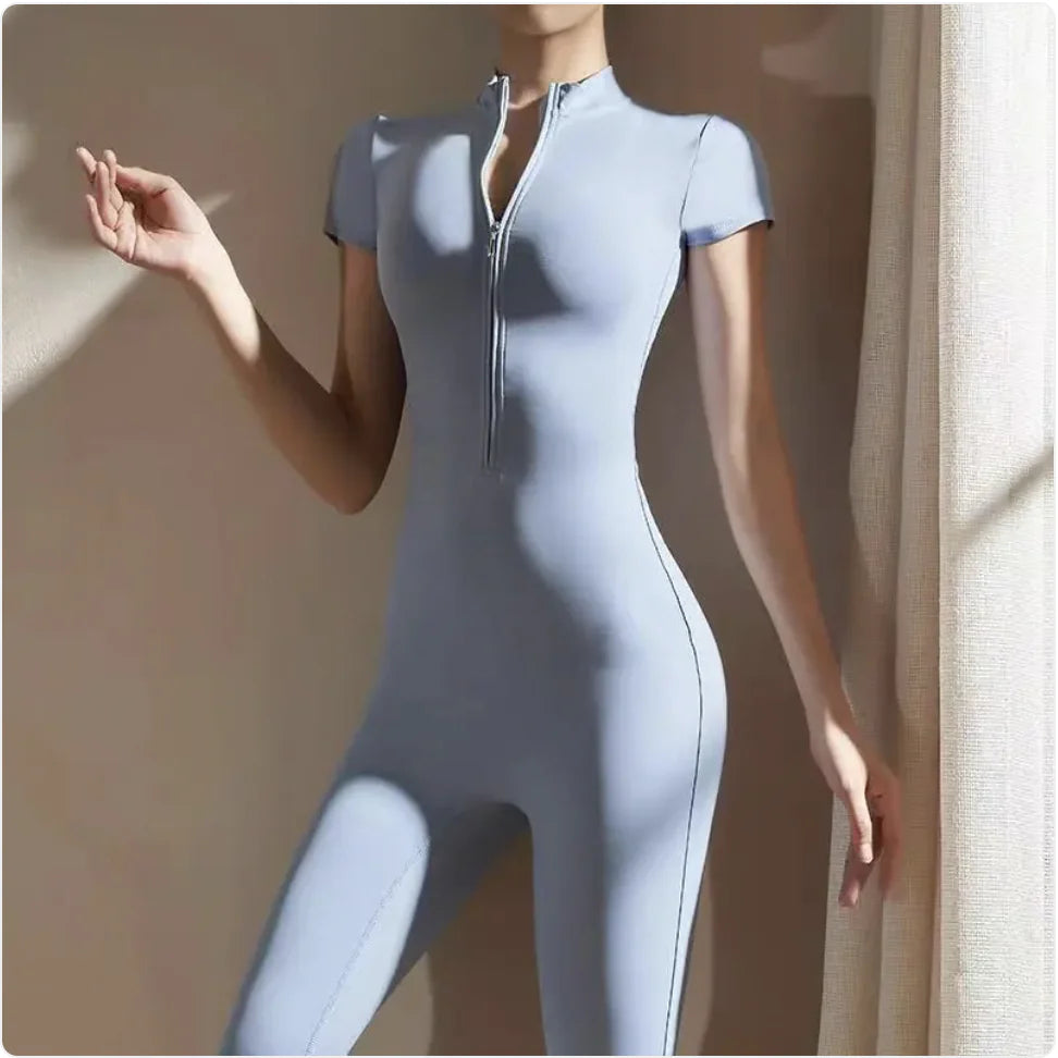 Women's Long-Sleeve Zipper Yoga Jumpsuit Rieworkes
