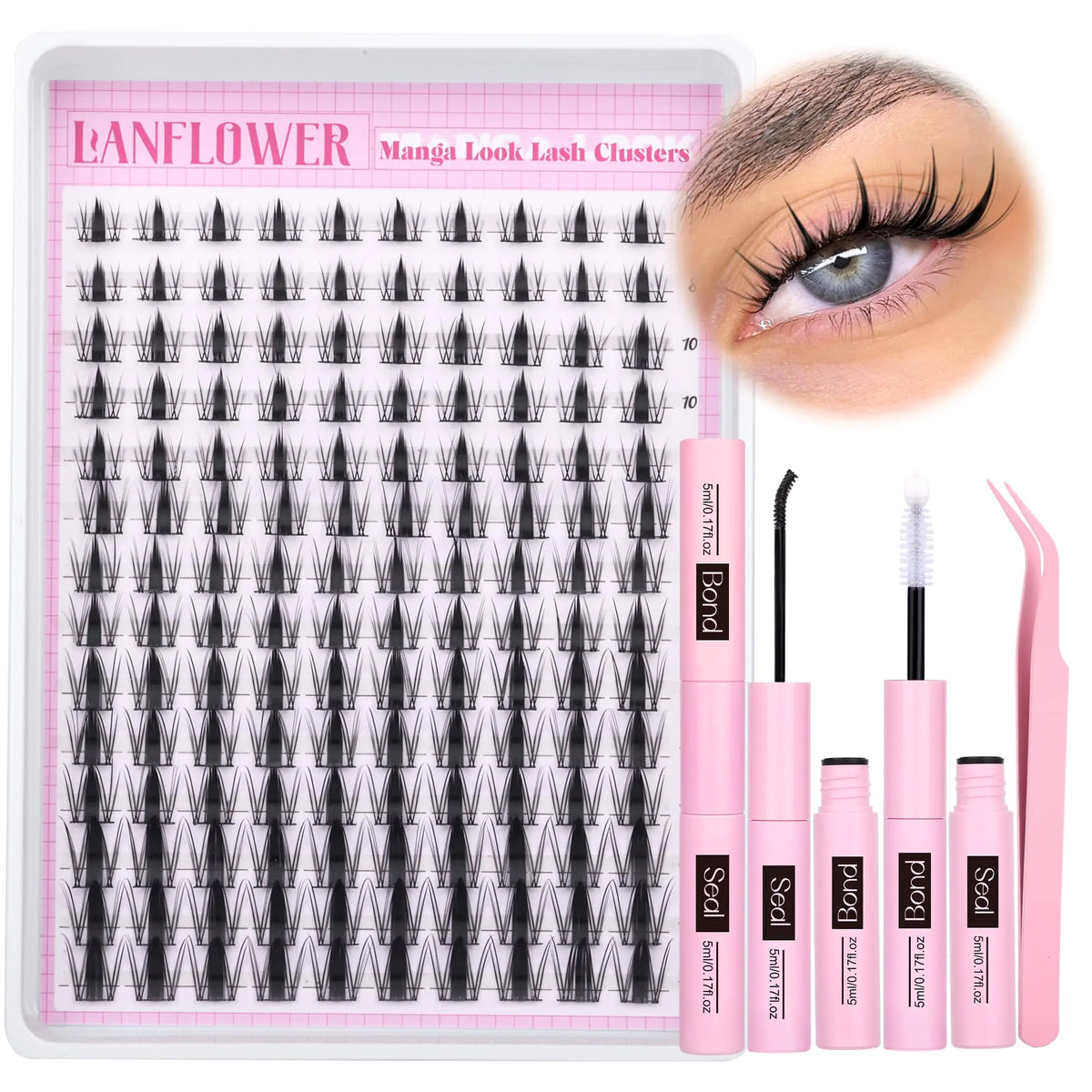 Manga Lash Clusters Kit Spiky Lash Extension Kit C Curl Eyelash Extension Kit Fairy Eyelash Clusters Anime Cluster Eyelash Extension Kit Wispy Individual Lashes by Lanflower(8-16mm) Mimarta