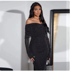 Sequined Off-shoulder Dress Women's Clothing Rieworkes