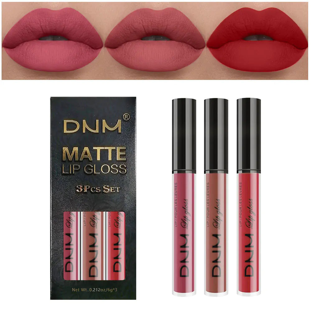 DNM Non-Stick Lip Gloss 3-Piece Set - Matte Metallic Mimarta