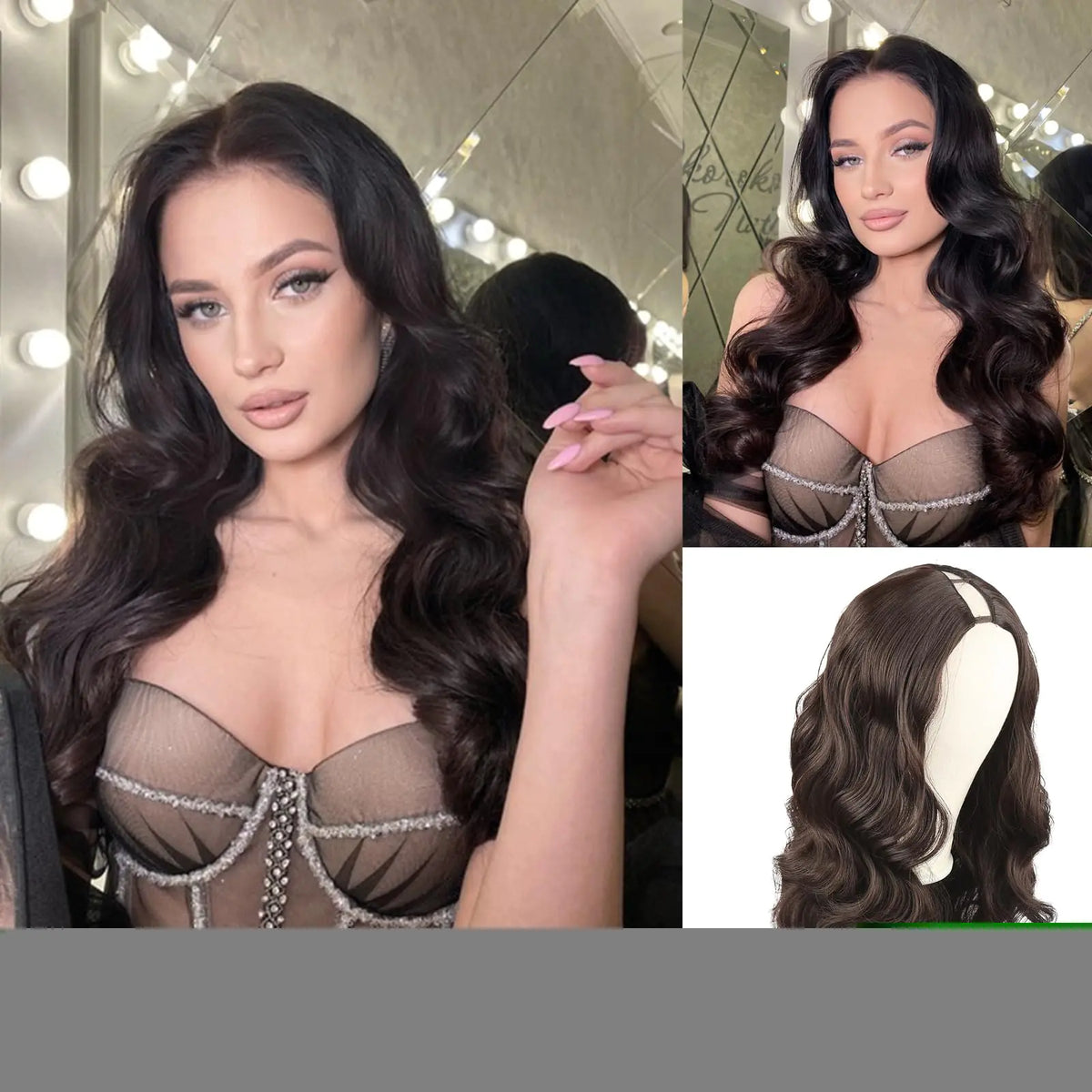 CINHOO Long Body Wave V Part Wig for Black Women 22inch V Shape Wigs Wear And Go Glueluss No Leave Out Wig Syntehtic Body Wave U Part Half Wigs for Black Women Drak Brown (4#) Mimarta