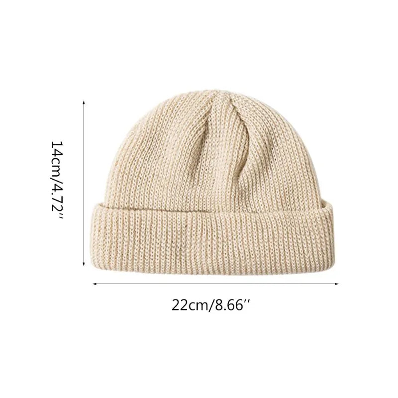 Unisex Winter Ribbed Knitted Cuffed Short Melon Cap Rieworkes