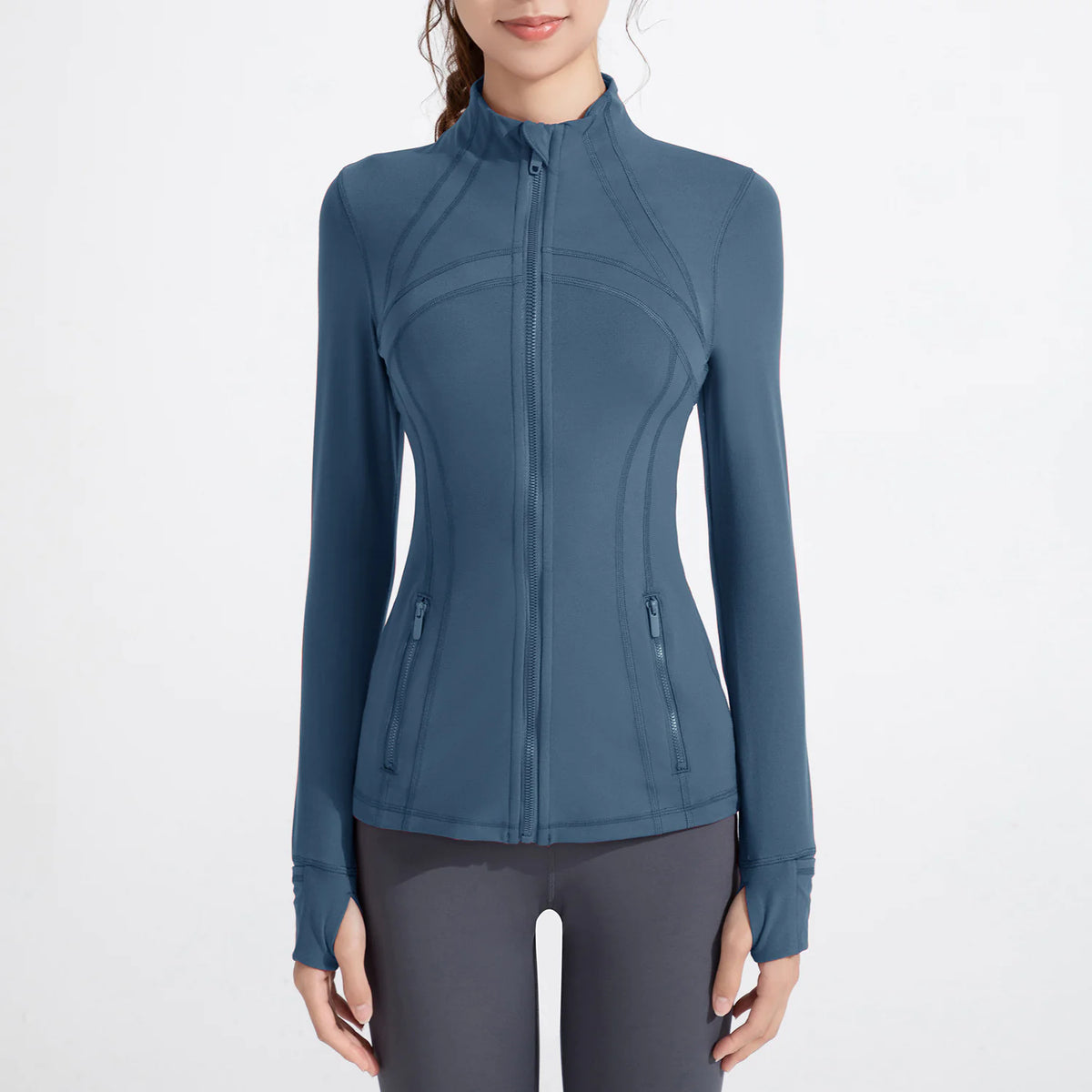 Stand Collar Sports Running Workout Long Sleeve Zipper Jacket for Women Rieworkes