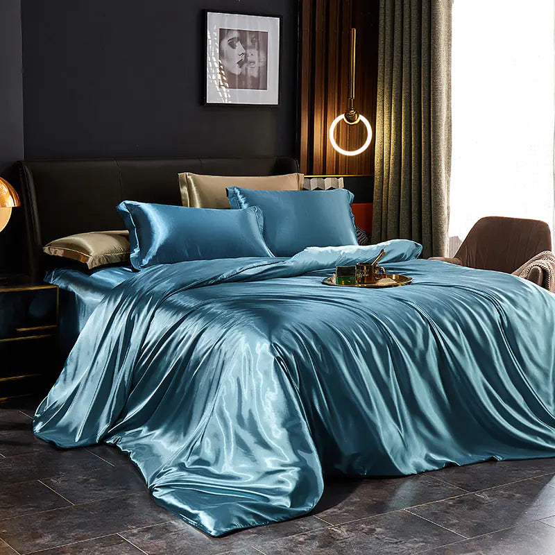 Luxury Silk Bedding Set with Solid Color Duvet Cover Mimarta