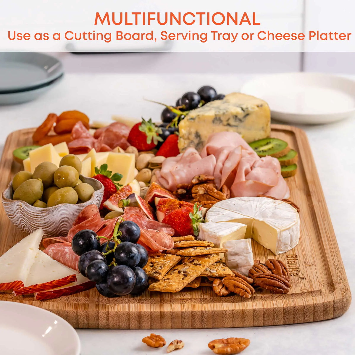 Extra Large Wood Cutting Board 18x12 inch - Butcher Block with Juice Groove, Serving Tray - Wooden Chopping Board for Kitchen Mimarta