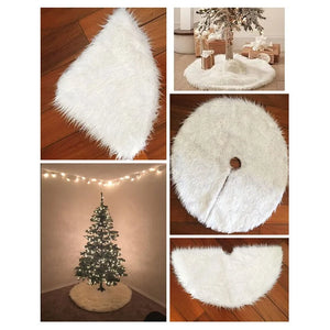 Round White Plush Christmas Tree Skirt Rieworkes
