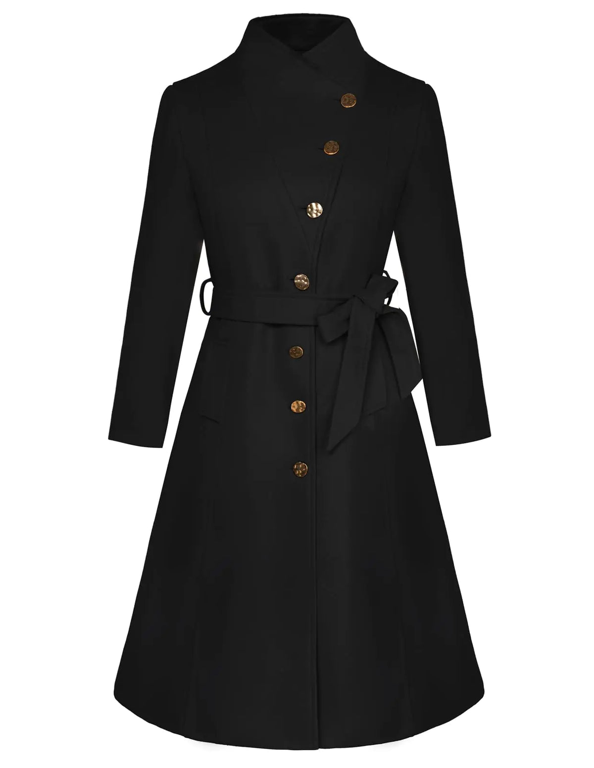 GRACE KARIN Winter Coat for Women 2024 Christmas Fashion Work Casual Notch Lapel Belted Midi Peacoat Fall Outfits Jacket Black XL Mimarta