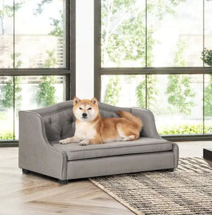 Robin 35 Tufted Wingback Pet Sofa Bed, Medium, Uptown Gray Stain Resistant High Performance Polyester Mimarta
