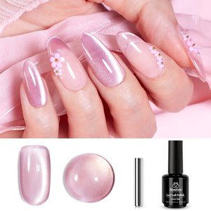 Beetles Cat Eye Gel Nail Polish, 15ML Pink Cat Eye Glitter Gel Nail Polish, Holographic Glitter Pink Cat Eye Magnetic Gel Nail Polish, Reflective Translucent Gel Polish Nail Art DIY at Home 0-0-1-Pink Cat Eye Gel Nail Polish Rieworkes