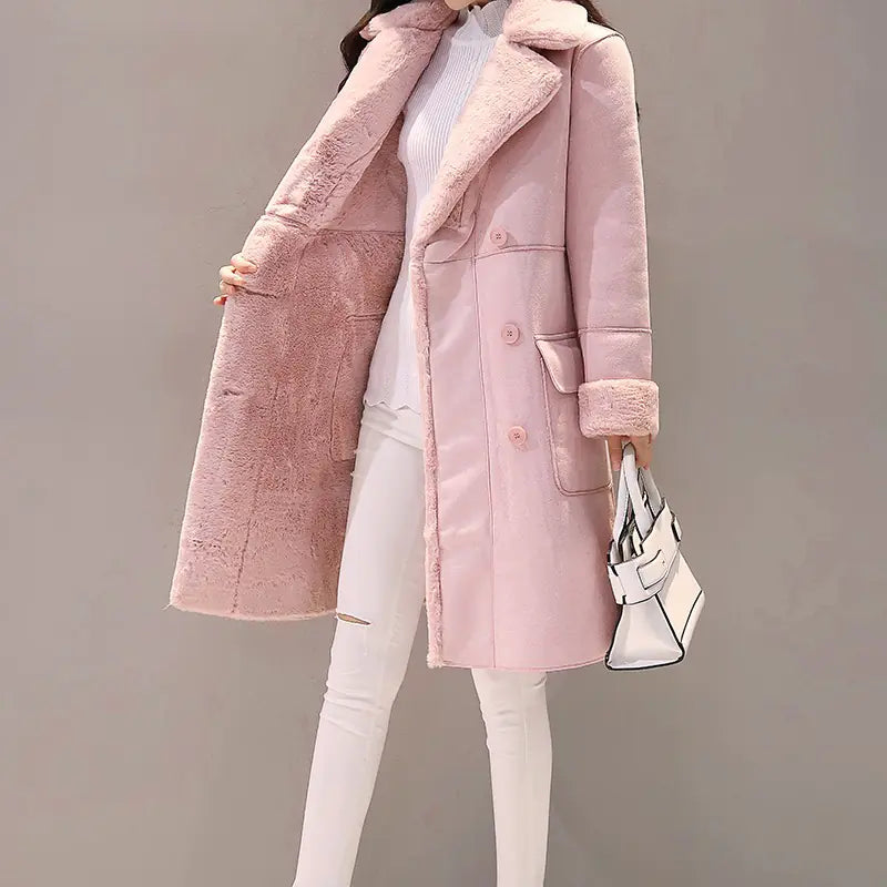 Women's Long Lambswool Coat - Korean Winter Style Rieworkes