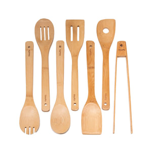Wooden Spoons for Cooking 7-Pack - Bamboo Kitchen Utensils Set for Nonstick Cookware Rieworkes