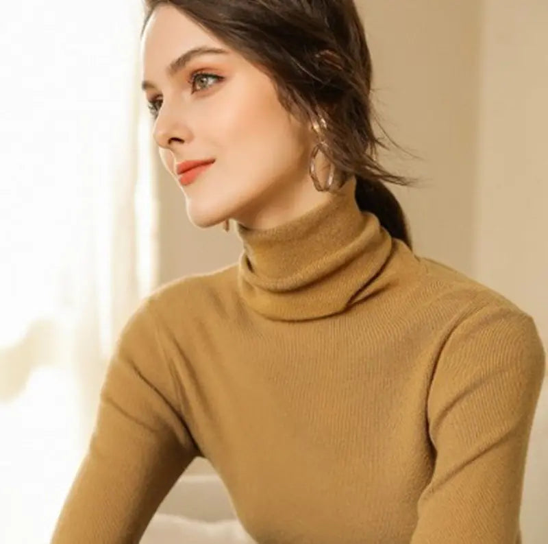 Women's Fitted Cashmere Turtleneck Sweater (Fall/Winter) Mimarta