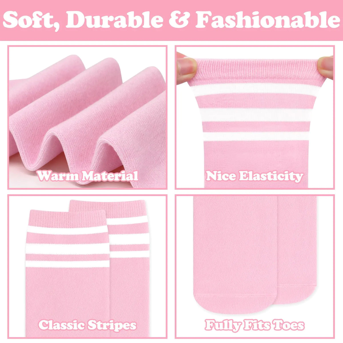 Toddler Soccer Socks Kids Soccer Socks Youth Soccer Socks Kids Baseball Socks Girls Softball Socks Boys Football Socks 6-9 Years 3 Pack Pink/White, Hot Pink/White, White/Pink Rieworkes