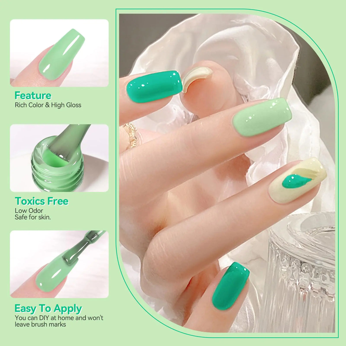 Born Pretty Green Gel Nail Polish, Christmas Carnival Evergreen Gel Nail Polish Set, Glitter Green Sparkle Gel Polish Nail Art Varnish Manicure Collection St. Patrick's Day 6PCS green forest Rieworkes