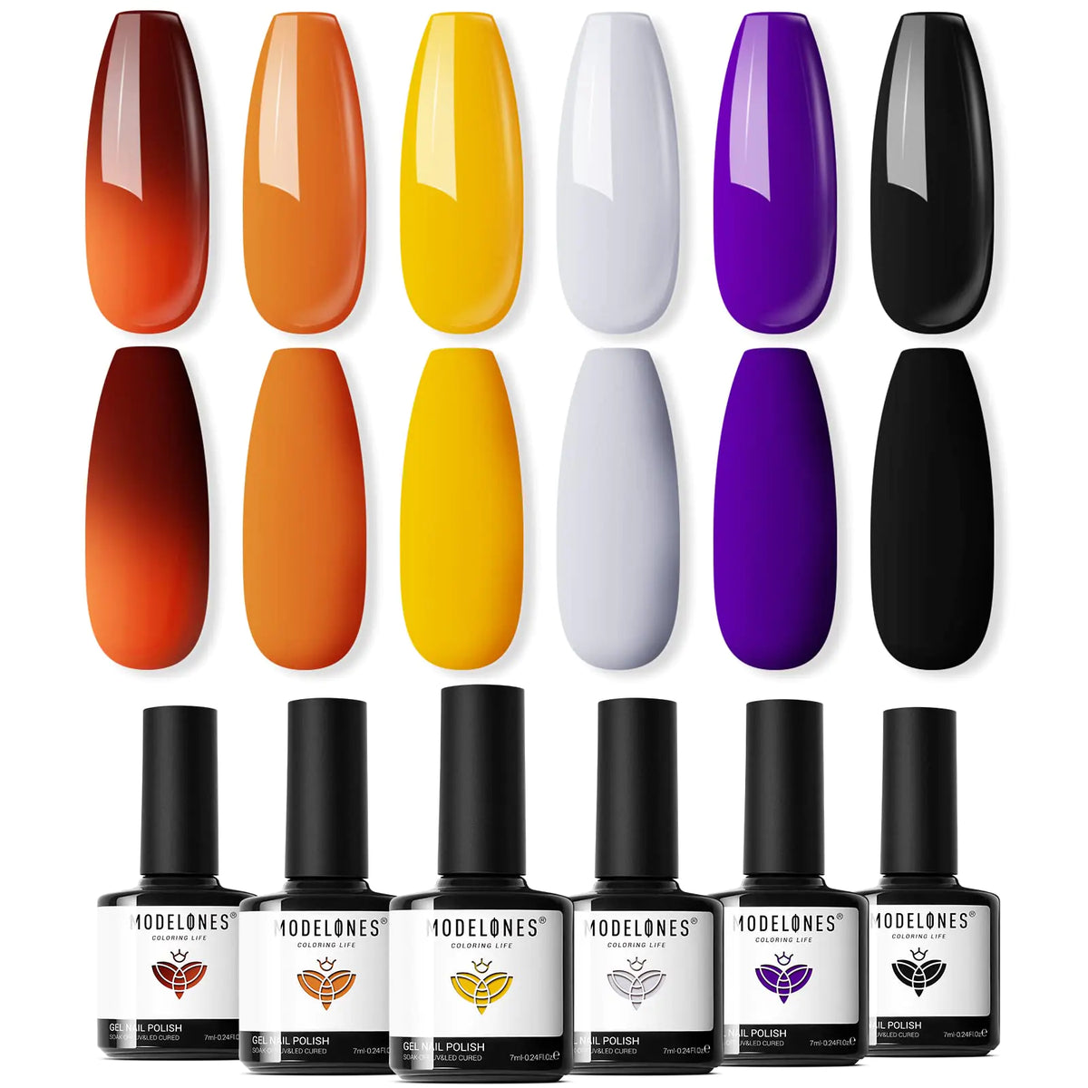 modelones Gel Nail Polish Set- 6 Colors Thanksgiving Day Orange Yellow Nail Polish Color Changing Gel Polish Kit Gray Black Nail Gel Kit Soak Off LED Nail Art Gifts DIY Salon Home A2 Thanksgiving Rieworkes