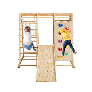 Toddler Indoor Wooden Gym 8-in-1 Indoor Playground Climbing Playset Rieworkes
