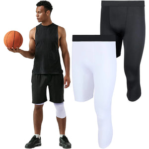 Hercicy 2 Packs Mens 3/4 One Leg Compression Tights Unisex Leggings Athletic Base Layer for Basketball Sports (Medium) Mimarta