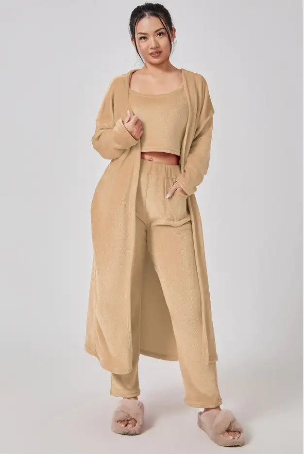 Cozy Pajama Set, 3 Piece Lounge Set, Cute Loungewear, Warm Suit Sets, Matching Set, Lounge Set, 3 Piece Pant Sets, Women Winter Dress Rieworkes