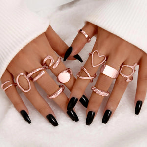 FAXHION 12PCS Gold Stackable Rings Set for Women, 18K Gold Plated Open Stacking Knuckle Ring, Adjustable Chunky Signet Rings for Gift 1-Rose-12pcs Rieworkes