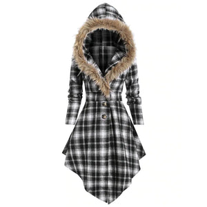 New Women's Winter Plaid Coat with Hood and Belt Mimarta