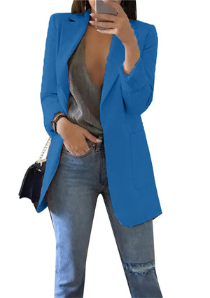 BOFETA Womens Roll Up Sleeve Blazers Lapel Long Sleeve Business Blazer Jackets Dark Blue 2XL Rieworkes