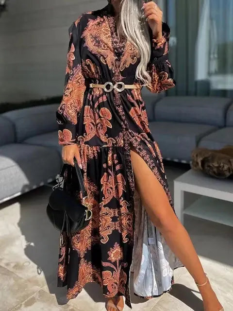 Elegant V Neck Office Long Shirt Dress Rieworkes