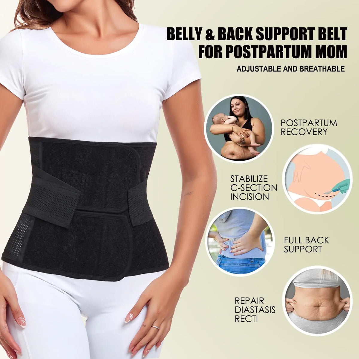 Postpartum Belly Band – Postpartum Belly Wrap, Abdominal Binder Post Surgery C-section Recovery Support Belt After Birth Brace, Slimming Girdles (Midnight Black, L) Midnight Black Rieworkes
