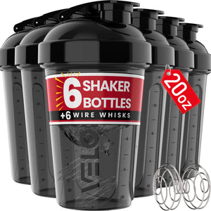 VELOMIX -6 PACK- 20 OZ Protein Shaker Bottles for Protein Mixes Shaker Cups for Protein Shakes Small Shaker Bottle Pack Shaker Cup Shakers for protein Shakes (20 OZ - 6 PACK BLACK) Mimarta