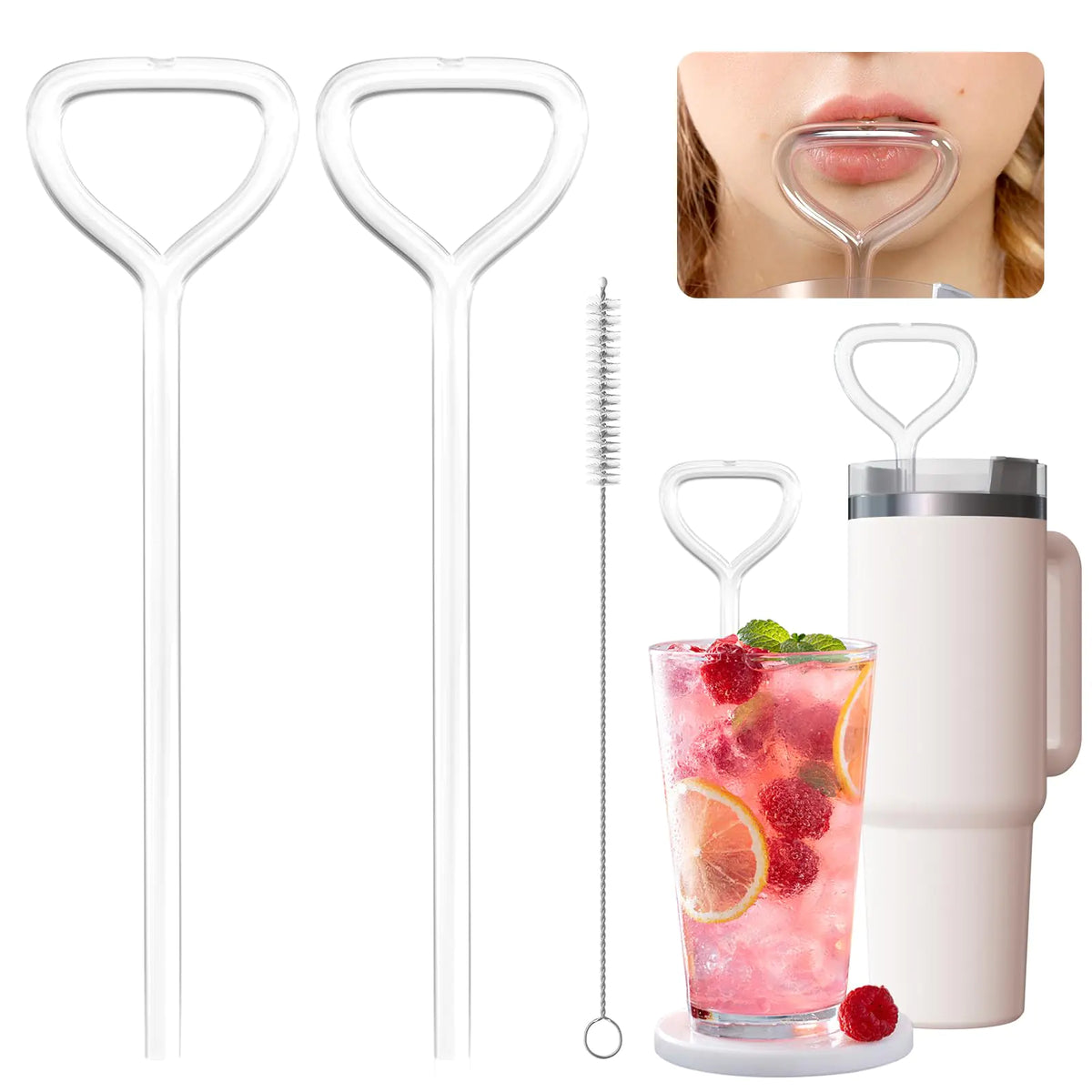 Anti Wrinkle Straw 2pcs Reusable Glass Straw for Stanley Cup Anti Wrinkle Drinking Straw Curved Lip Straw for Wrinkles Sideways Straw Wrinkle Free Prevent Wrinkle Straw Mimarta