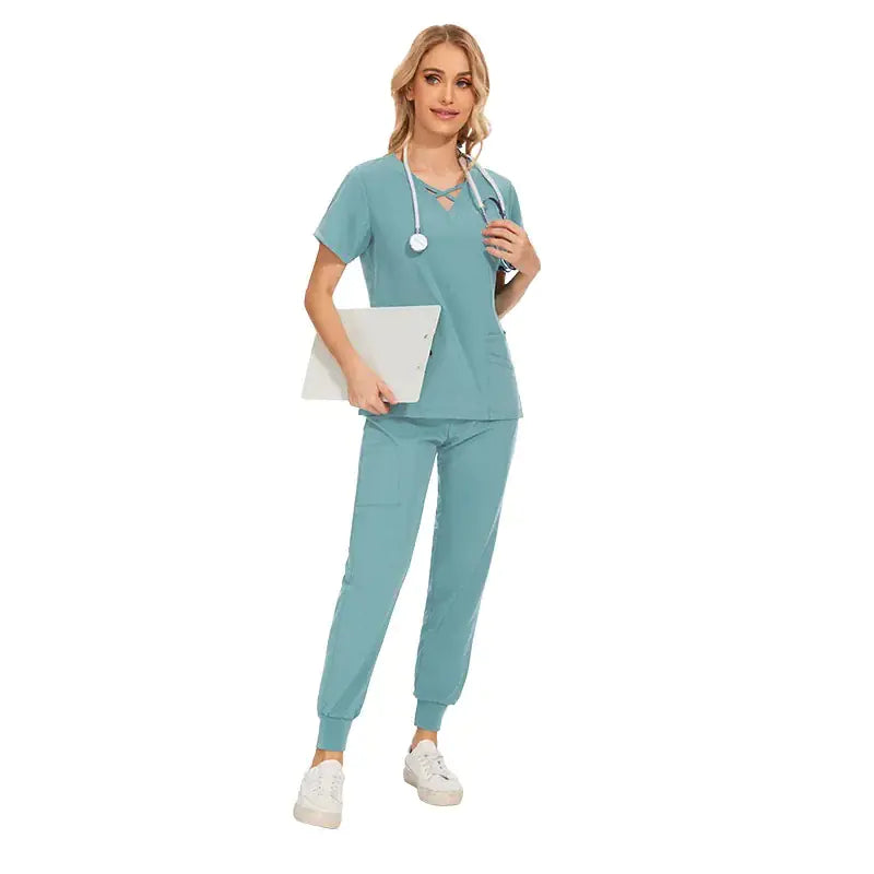 Stretch Women Slim Fit Scrubs Medical Uniforms Set Rieworkes
