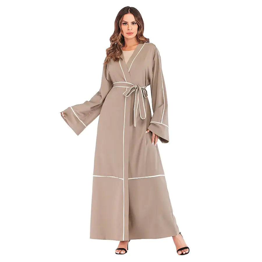 Contrast Striped Cardigan Muslim Robe for Women Mimarta