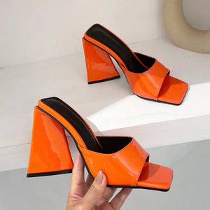 Slides Mules Summer Silk Thick Block Heels Rieworkes