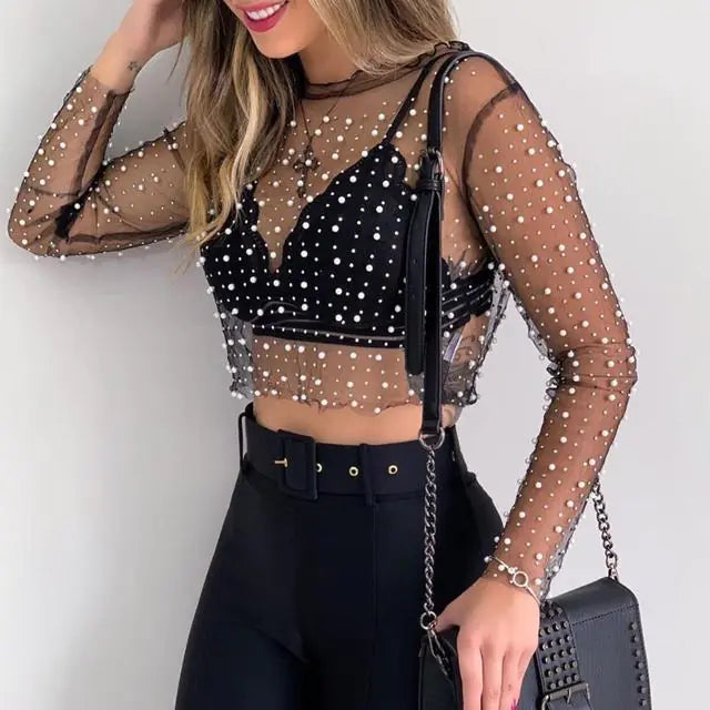 Mesh Patchwork Crop: Elegant Glam Rieworkes