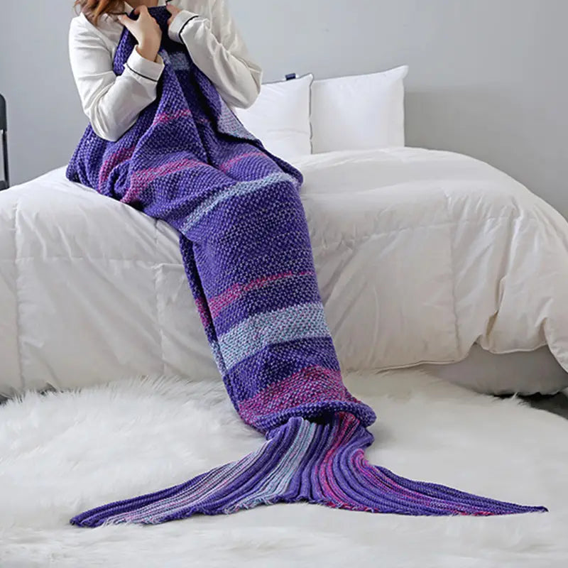 Striped Mermaid Blanket for Office and Living Room Rieworkes