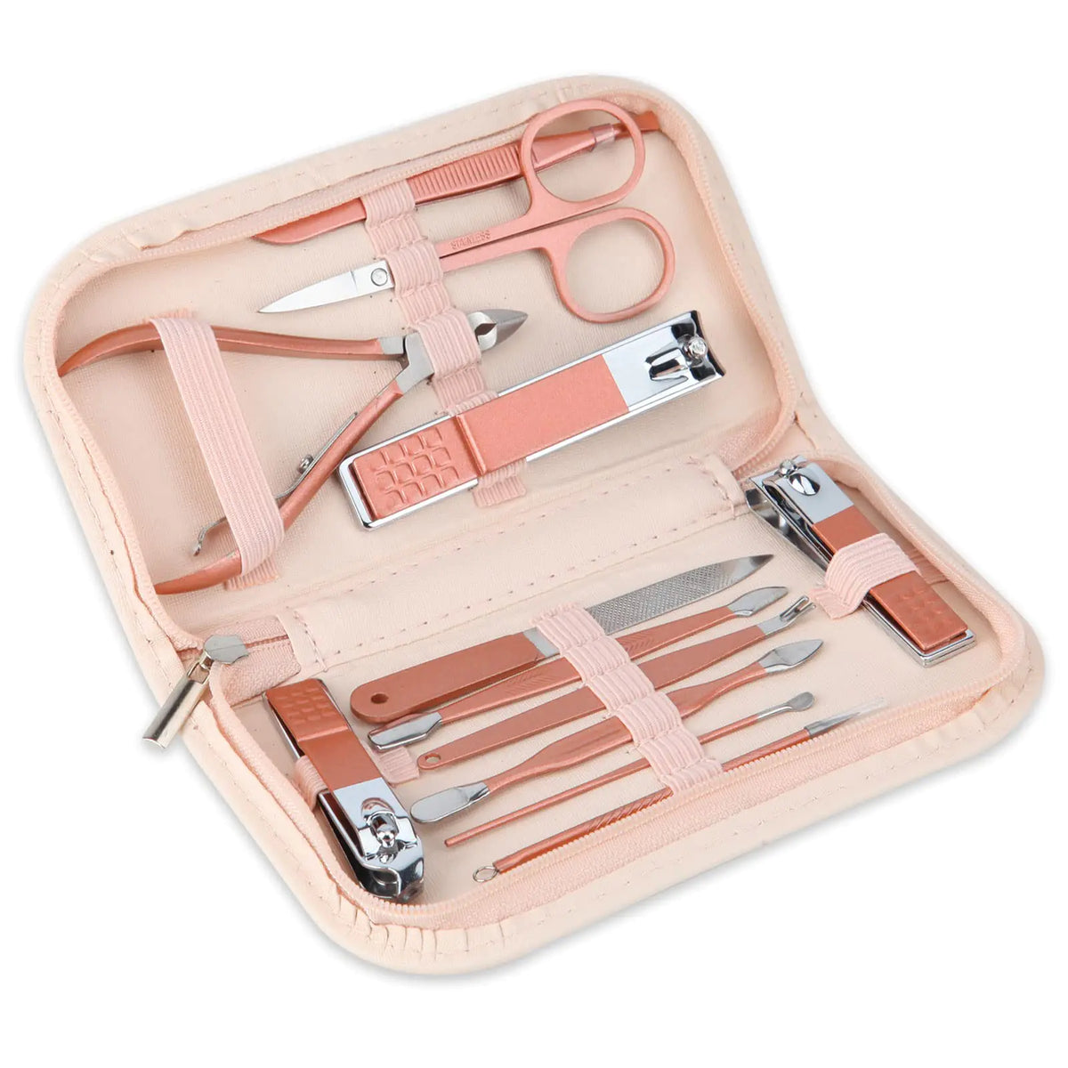 Nail Clippers and Beauty Tool Portable Set, Rose Gold Martensitic Stainless Steel Manicure Set 12 in 1, with Pink Leather Bag, Suitable for Home, Workplace, Outdoor Travel, Gift Giving, Salon. Rieworkes
