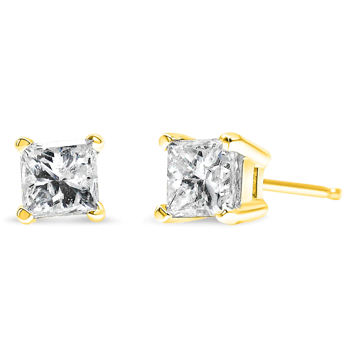 IGI Certified 1/2 Cttw Princess-Cut Square Diamond 4-Prong Solitaire Stud Earrings in 14K Yellow Gold (I-J Color, SI1-SI2 Clarity) Rieworkes