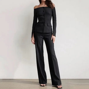 Women's Fashion Elegant Solid Color Long Sleeved Pants Set Mimarta